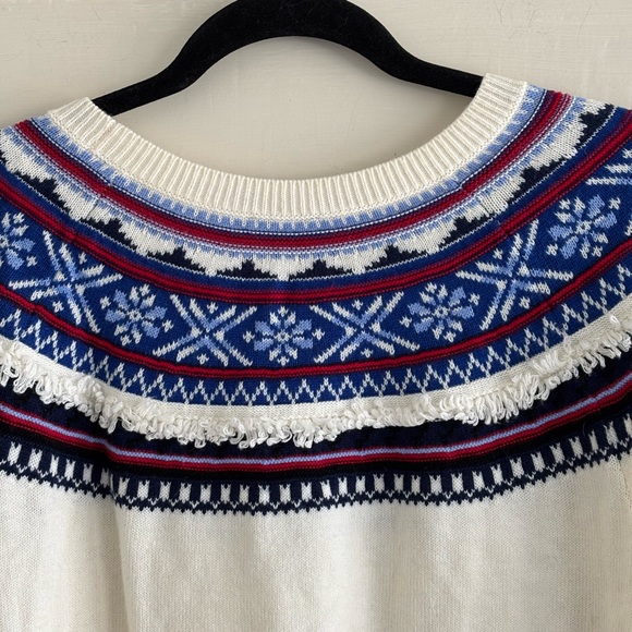 Talbots Fair Isle Lambswool Blend Fringe Detail Sweater Size Large - Picture 10 of 11